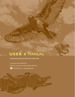 Brown USER 4 User's Manual cover filled with a bird, lynx, and salmon (Decorative)